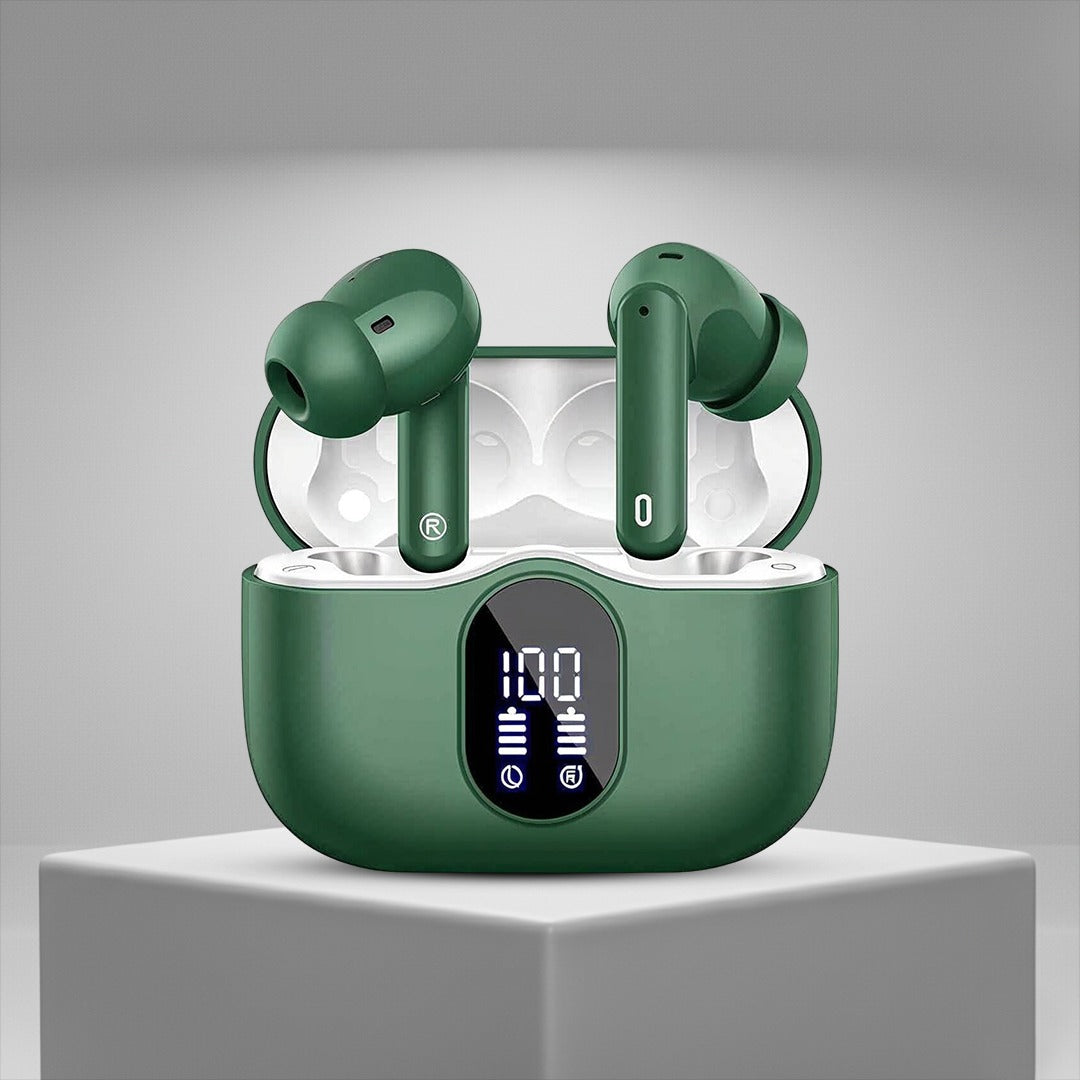 Emerald Green TWS Earbuds with Digital Battery Display